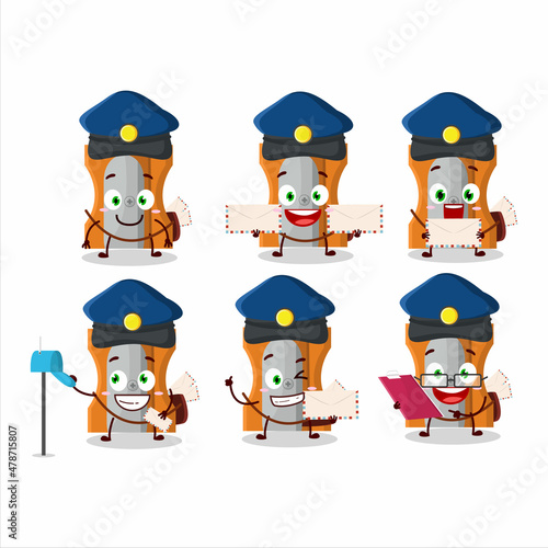 A picture of cheerful orange pencil sharpener postman cartoon design concept