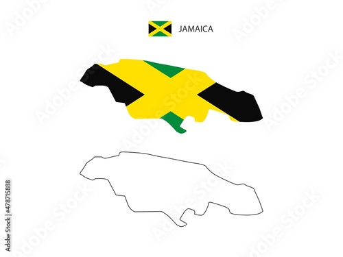 Jamaica map city vector divided by outline simplicity style. Have 2 versions, black thin line version and color of country flag version. Both map were on the white background.