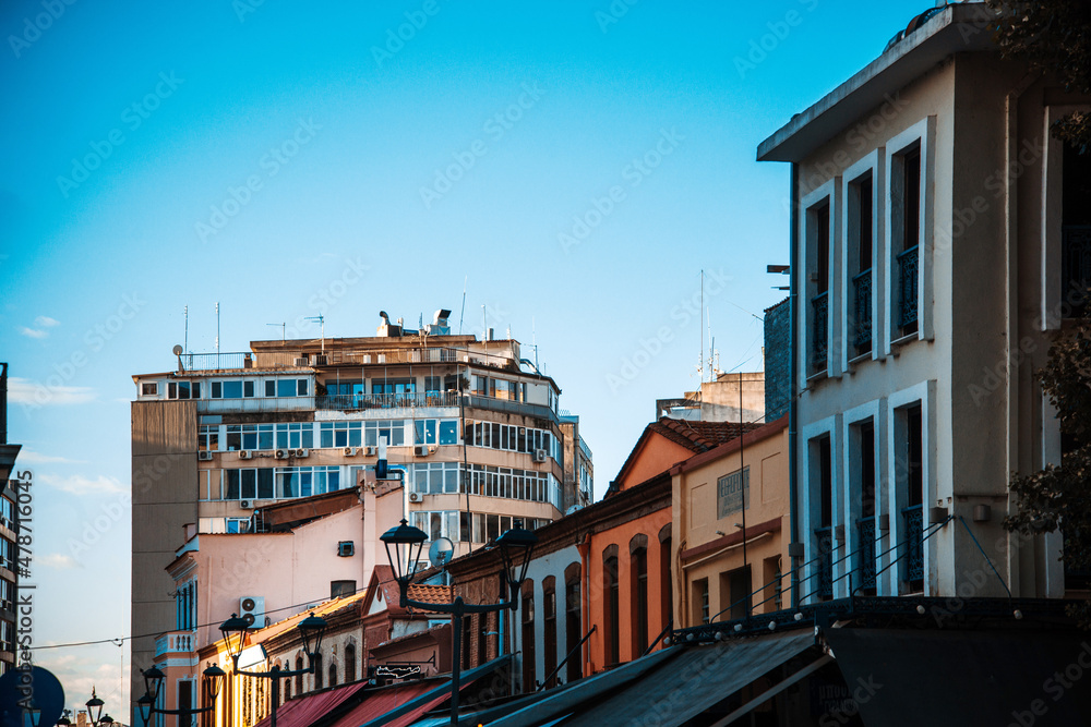 Street view of Modern architecture in Thessaloniki city, Greece