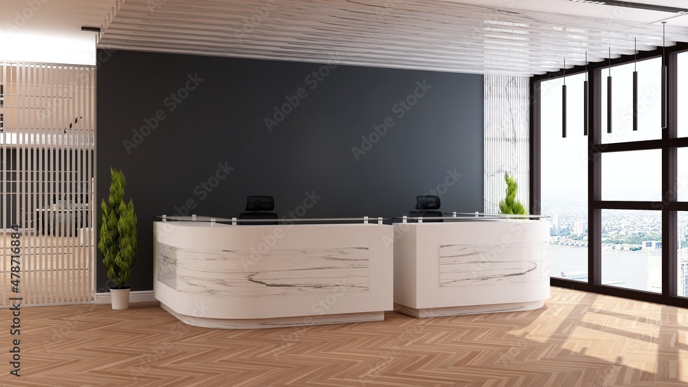 office front desk or receptionist room with wooden design interior ...