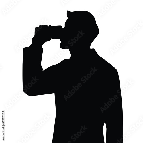 Drunk man with beer glass in hand silhouette , party people vector.