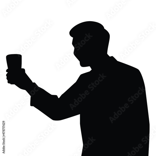 Drunk man with beer glass in hand silhouette , party people vector.