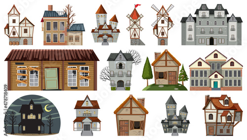 Set of abandoned houses and buildings