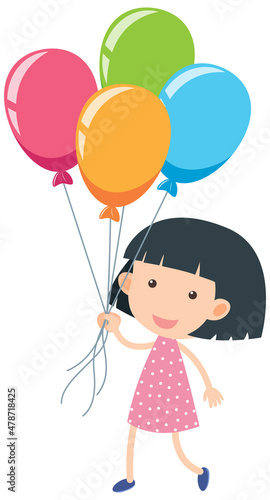 Little girl holding colourful balloons