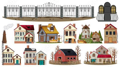 Set of abandoned houses and buildings