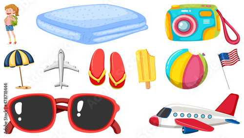 Set of summer vacation objects and elements