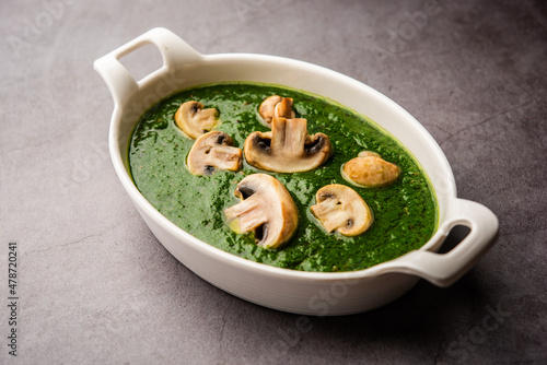 Palak Mushroom is an Indian curry dish photo