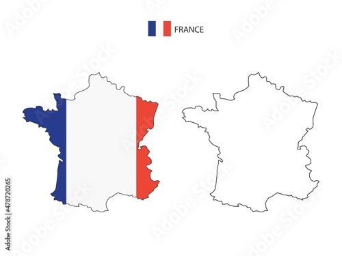 France map city vector divided by outline simplicity style. Have 2 versions, black thin line version and color of country flag version. Both map were on the white background.