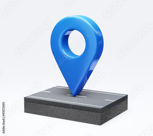 Location pin icon of street traffic road 3d layer sign or travel gps navigation point marker and map direction place pointer symbol isolated on white transport route background with delivery address.