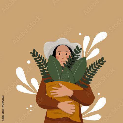 Farm girl and plants illustration