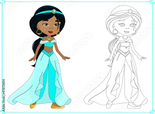 Princess coloring page for girls  vetor  children s illustration
