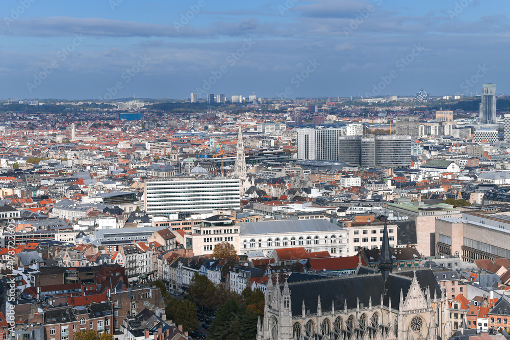 Fototapeta premium Brussels from above. Top view over the biggest city in Belgium with the main landscapes in frame.
