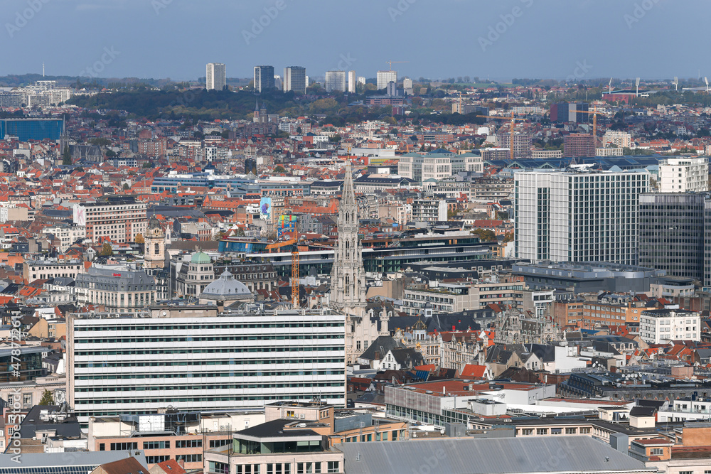 Brussels from above. Top view over the biggest city in Belgium with the main landscapes in frame.