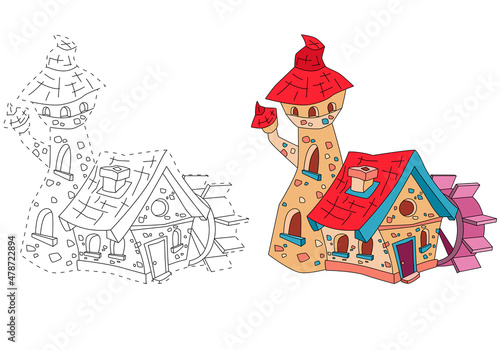 Funny water mill. Coloring book for children. Practice of handwriting. Education Development Worksheet. © Anatolii