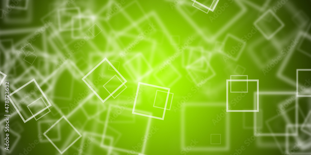 Abstract yellow green background with flying square shapes