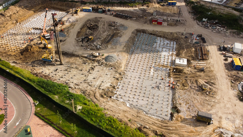 aerial panoramic view of city construction site. aerial panoramic view of city construction site.