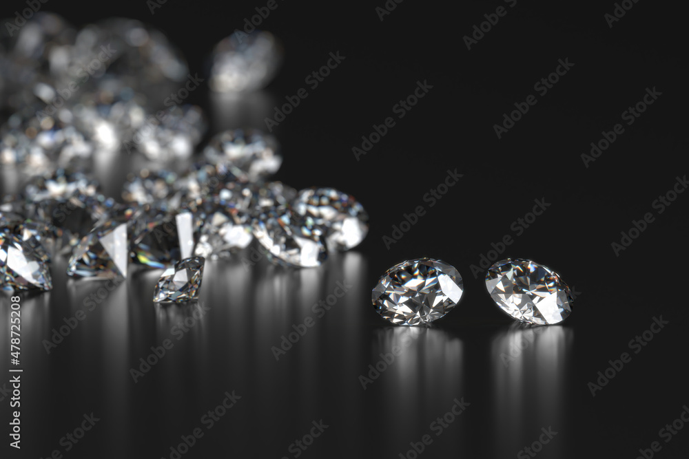 Diamond Group placed on Black Background with soft focus 3D rendering Diamond Group placed on Black Background with soft focus 3D rendering