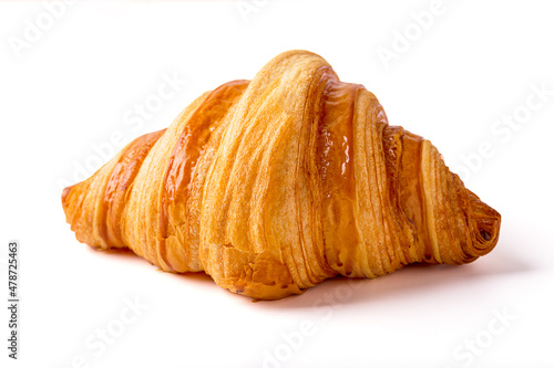 1 croissants isolated on a white background. breakfast, snacks or bakery.