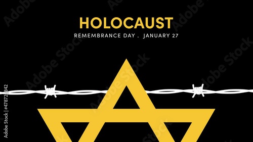 International Holocaust Remembrance Day. Jewish star with barbed wire on a black background. Holocaust Remembrance Day Poster, January 27