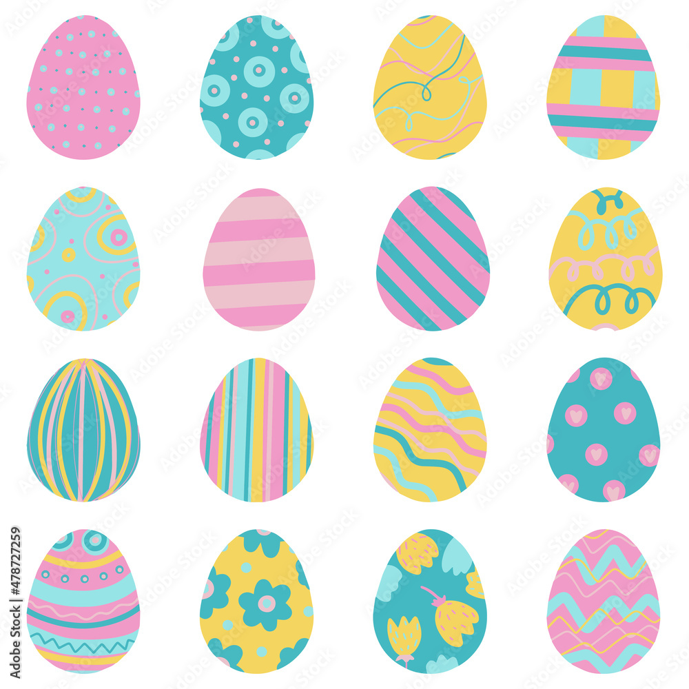 Set of easter eggs illustration. Easter eggs for Easter holidays, concept design.