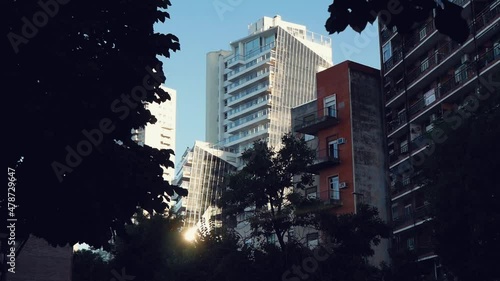 View Of Modern High-Rise Buildings Through The Branches Of Trees photo