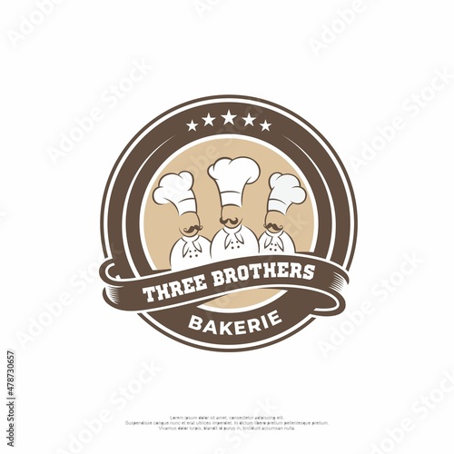 Logo badge for a bakery with three silhouettes of mustached chefs