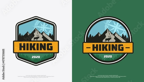 logo for nature lovers with compasses and mountains