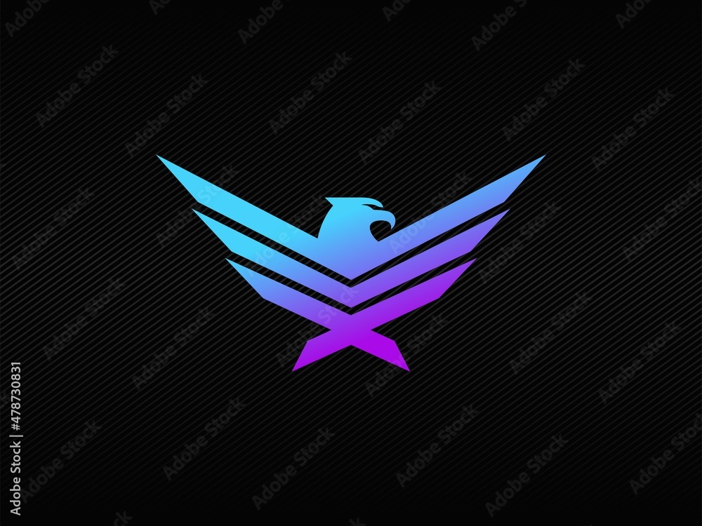 Modern eagle badge logo with blue and purple RGB colors Modern eagle badge logo with blue and purple RGB colors
