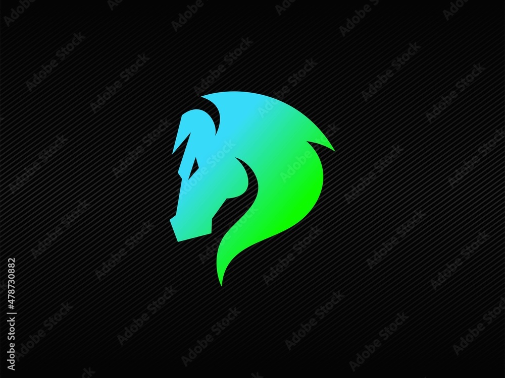 Modern horse head badge logo with blue and green RGB colors Modern horse head badge logo with blue and green RGB colors