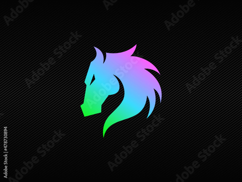 Modern horse head badge logo with RGB light colors