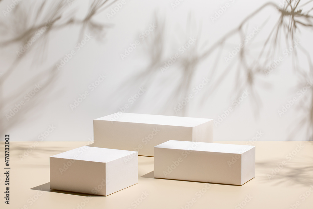 Abstract minimal nature scene - empty stage with three white rectangle ...