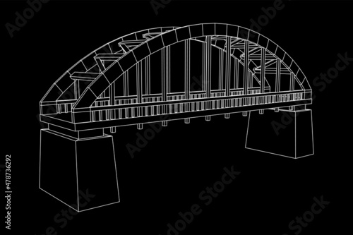 Bridge connection structure. Wireframe low poly mesh vector illustration.