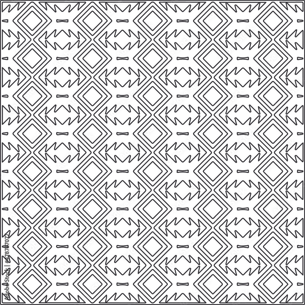 Vector ethnic pattern with symmetrical elements . Repeating geometric tiles from striped elements.Monochrome texture.Black and white pattern for wallpapers and backgrounds. Vector ethnic pattern with symmetrical elements . Repeating geometric tiles from striped elements.Monochrome texture.Black and white pattern for wallpapers and backgrounds.