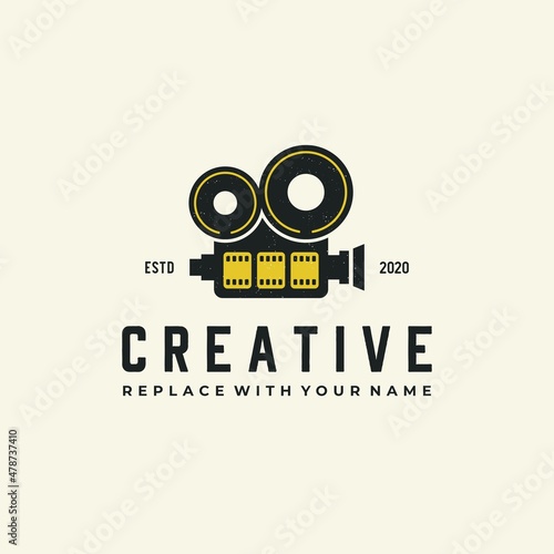 Retro movie projector vector with black and yellow color