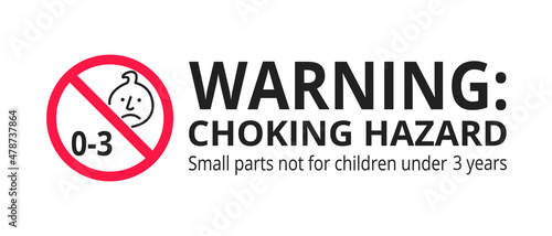 Choking hazard forbidden sign sticker not suitable for children under 3 years isolated on white background vector illustration. Warning triangle, sharp edges and small parts danger.