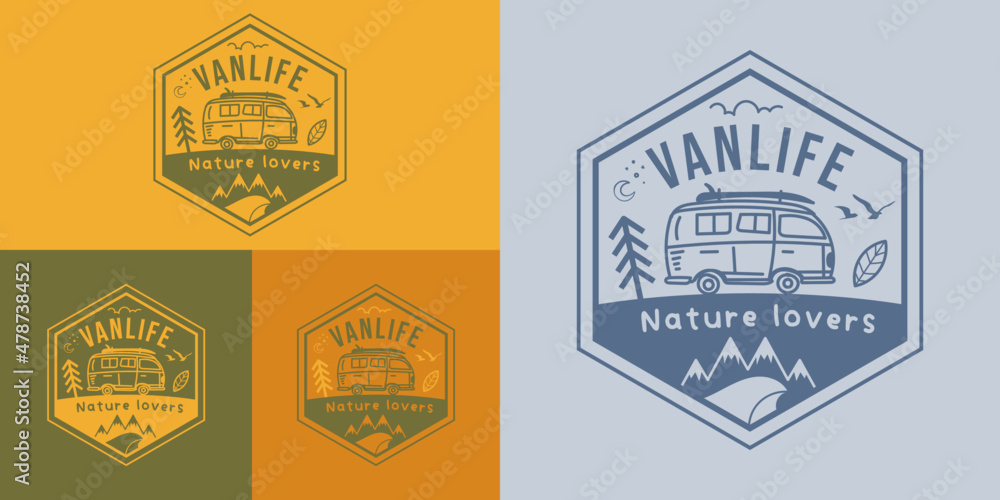 Vanlife, nature lovers - logo, label, sticker - colors