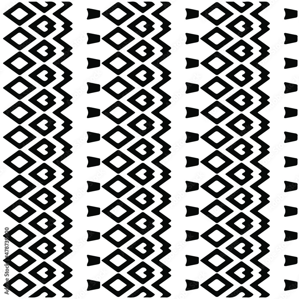 Seamless ethnic pattern color black and white.Can be used in fabric design for clothes, accessories; decorative paper, wrapping, background, wallpaper, Vector illustration. Seamless ethnic pattern color black and white.Can be used in fabric design for clothes, accessories; decorative paper, wrapping, background, wallpaper, Vector illustration.