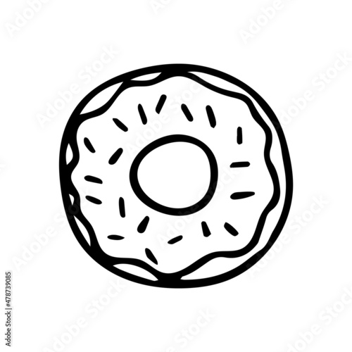 Hand drawn doodle cute donut. Vector doughnut clipart. Outline.