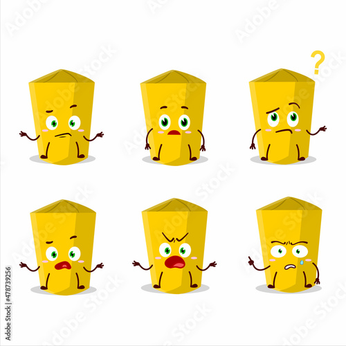 Cartoon character of yellow chalk with what expression