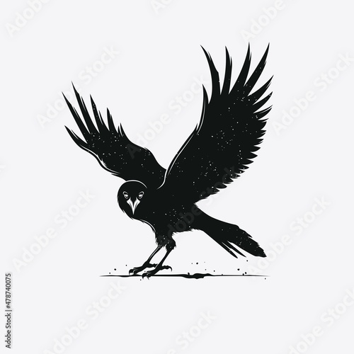 Silhouette vector of crow with head facing forward photo