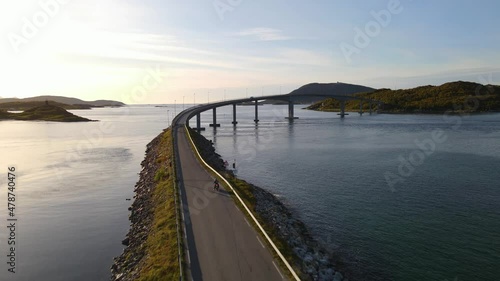 Wallpaper Mural Aerial shot of a bridge reaching overf a fjord in Northern Norway, in a beautiful landscape Torontodigital.ca
