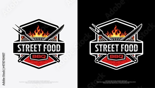 Street Food barbeque logo with modern vintage style photo