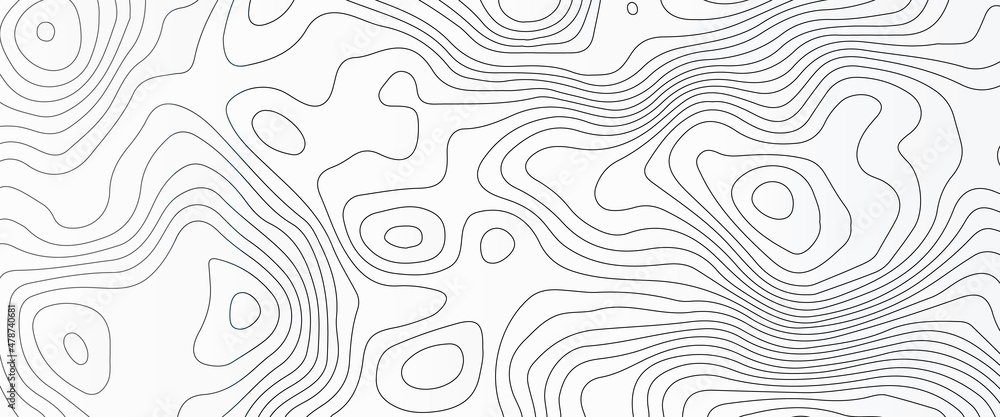 Naklejka premium Vector contour topographic map background. Topography and geography map grid abstract backdrop, Vector illustration of topographic line contour map, black-white design, Luxury black abstract line art.