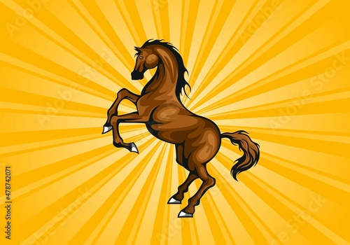 Vector illustration of a horse standing with sunshine background