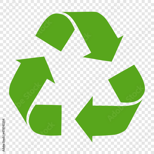 A universal symbol for recycling, an international symbol used on packaging to remind people to throw it in the trash can, not in the trash. Icon isolated on transparent background.