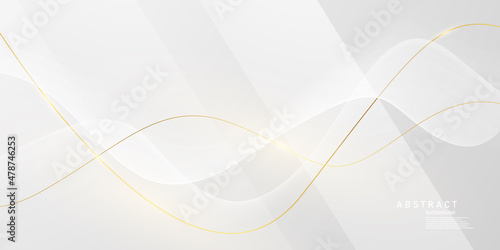 Elegant golden curves and a modern design with a white and gray abstract backdrop.