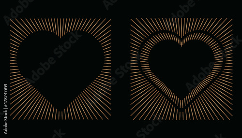 Collection of square frame pattern in shape of heart with copy space. Decorative ornament in Gold Line Art style for Valentine’s Day, wedding, anniversary, invitation, hipster couples. EPS10. #06