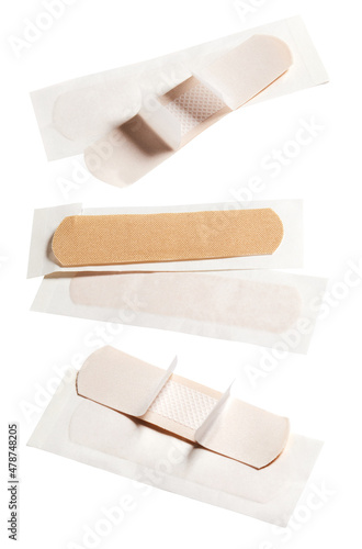 Set of first aid adhesive medical plaster isolated on white background with clipping path