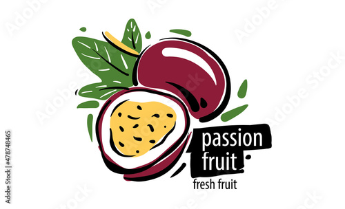 Drawn vector passion fruit on a white background