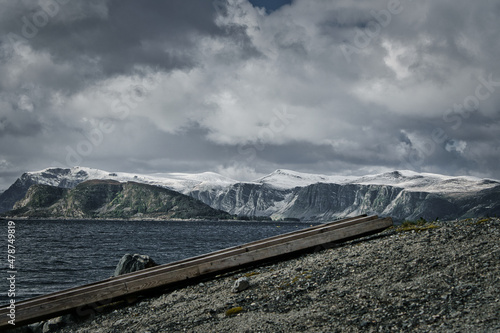 Snow covered mountains at West Cap in Norway . © Martin